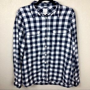 Navy And White Check Plaid Button Down Shirt